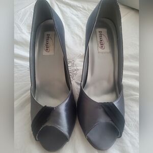 Dyeables -  Satin & Silver Black Peep Toe Heels Size 9B